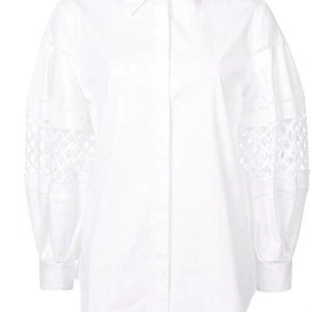 Carolina Herrera White Blouse with Lace Sleeves